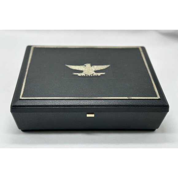 VINTAGE Mark IV Magnates Black Plastic Cigar Box w Gold Eagle Emblem  9.75”x7.5” - Picture 1 of 12